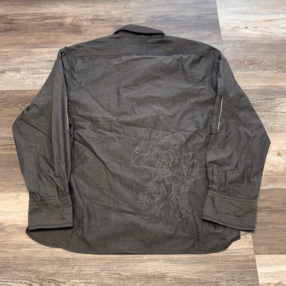 Roar Gray Striped Mens XL Contrast Stitch‎ Long Sleeve Button Shirt Mallgoth Y2K - Picture 1 of 8